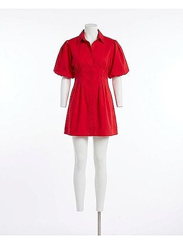 Bishop + Young Jacqueline Bubble Sleeve Mini Dress in Cherry (view 1)