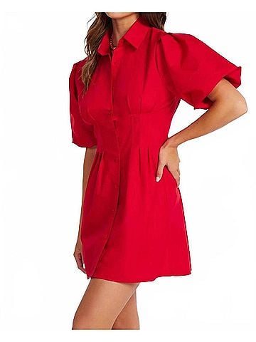 Bishop + Young Jacqueline Bubble Sleeve Mini Dress in Cherry (view 2)