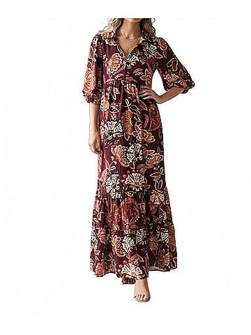 Umgee Madison Print Midi Dress in Burgundy (view 2)