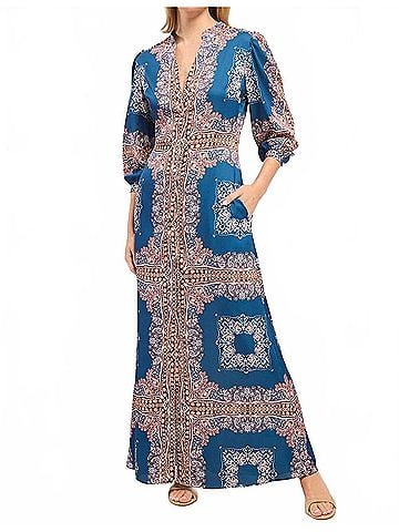 MISA Los Angeles Farrah Maxi Dress in Sapphire Tapis Satin (view 2)