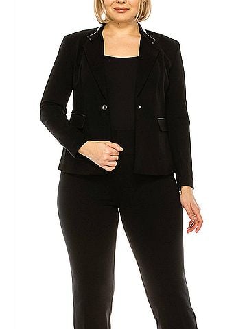 Peter Nygard Collared Single Button Trim Blazer in Black (view 2)