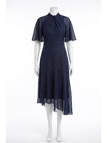Maggy London Metallic Chiffon Twist Mock Neck Midi Dress in Royal Navy (view 1)
