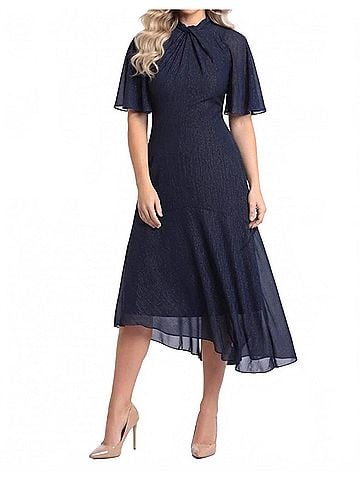 Maggy London Metallic Chiffon Twist Mock Neck Midi Dress in Royal Navy (view 2)