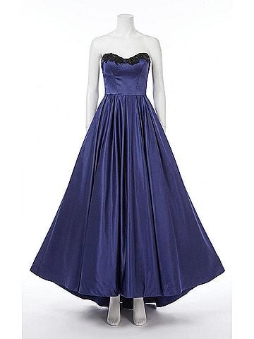 Angela & Alison Satin Prom Dress in Midnight Blue (view 1)