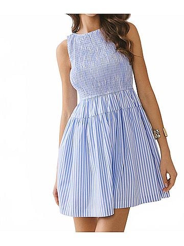 TCEC Seaside Stroll Mini Dress in Baby Blue (view 2)