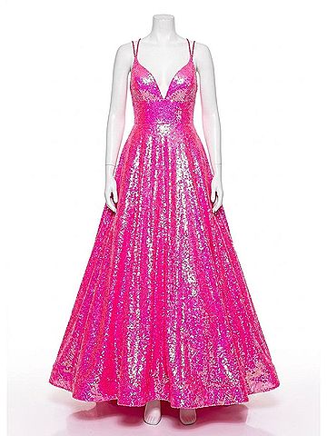 Rachel Allan V Neck Maxi Dress in Hot Pink (view 1)