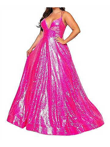 Rachel Allan V Neck Maxi Dress in Hot Pink (view 2)