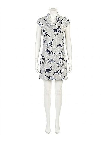Papillon Bird Drape Collar Dress in Grey (view 1)