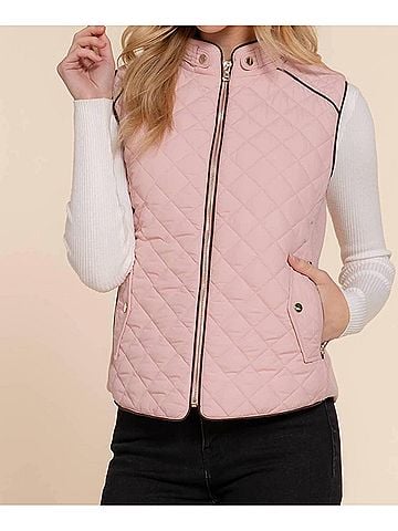 Active Basic Quilted Ribbed Side Detail Vest in Blush Pink (view 2)