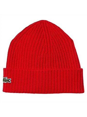 Lacoste Ribbed Wool Beanie in Red (view 1)