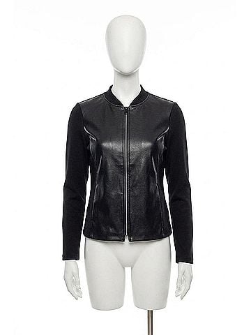 Joseph Ribkoff Faux Leather Zip-Up Long Sleeve Jacket in Black (view 1)