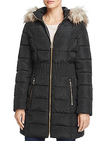 Laundry by Shelli Segal Women's Cinch Waist Down Puffer Hooded Coat in Black (view 2)