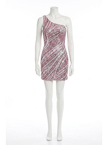 Jovani Shoulder Short Sequin Party Dress in Pink/Silver (view 1)