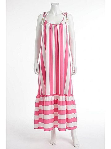 Oddi Vertical Stripe Midi Dress in Pink (view 1)