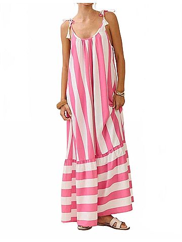 Oddi Vertical Stripe Midi Dress in Pink (view 2)