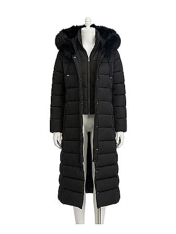Tahari Women's Phoebe Oversized Faux Fur Trim Maxi Coat in Galaxy (view 1)