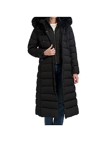 Tahari Women's Phoebe Oversized Faux Fur Trim Maxi Coat in Galaxy (view 2)