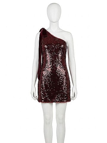 Anna Grace Giana Sequin &amp; Velvet Tie Mini Dress in Burgundy (view 1)