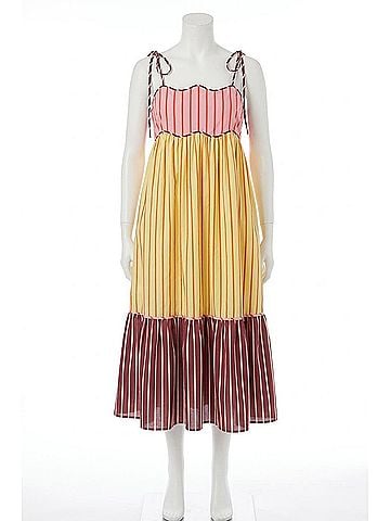 English Factory Colorblock Stripe Tie Midi Dress in Pink (view 1)