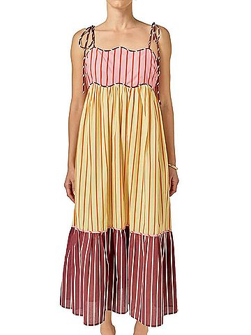 English Factory Colorblock Stripe Tie Midi Dress in Pink (view 2)