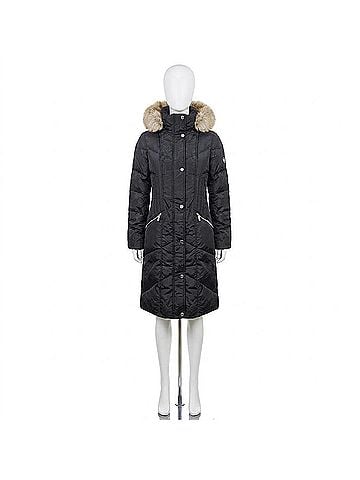 MICHAEL Michael Kors Women's Down Warm Puffer Winter Coat With Removable Hood in Black Chevron (view 1)