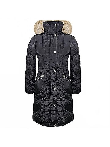 MICHAEL Michael Kors Women's Down Warm Puffer Winter Coat With Removable Hood in Black Chevron (view 2)