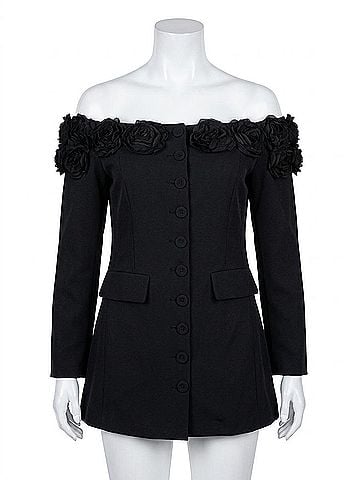 Beulah Roses Off-Shoulder Blazer in Black (view 1)