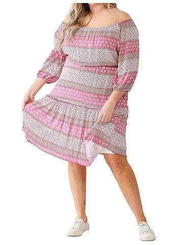Janette Plus Ruffle Flare Hem Midi Dress - Plus in Pink (view 2)
