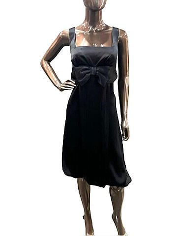 ABS Collection Satin Cocktail Dress With Bow in Black (view 2)