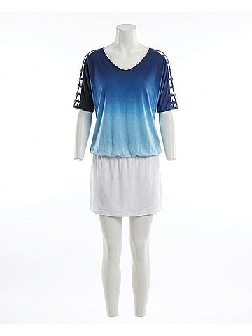 Raviya Lattice Sleeve Cage Dress in Blue Tie Dye (view 1)