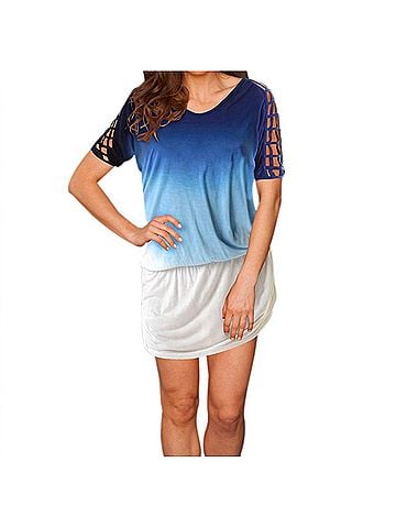 Raviya Lattice Sleeve Cage Dress in Blue Tie Dye (view 2)