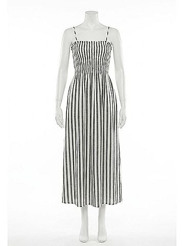 Bella Dahl Smocked Midi Dress in Grey Striped (view 1)