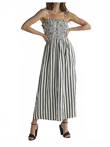 Bella Dahl Smocked Midi Dress in Grey Striped (view 2)