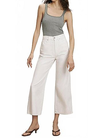 Veronica Beard Taylor Cropped High Rise Wide Leg Jean in White (view 2)