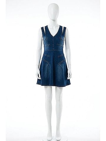 INA Tabitha Cut Out Slit Straps Denim Mini Dress in Medium Wash (view 1)