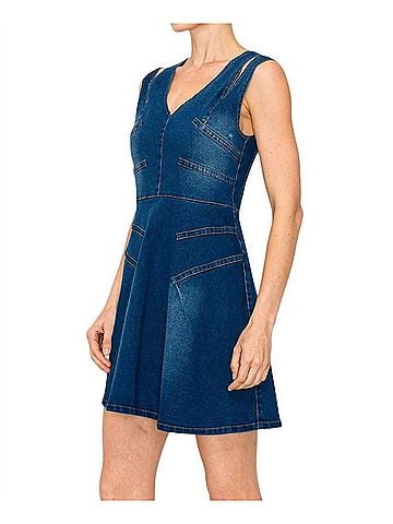 INA Tabitha Cut Out Slit Straps Denim Mini Dress in Medium Wash (view 2)