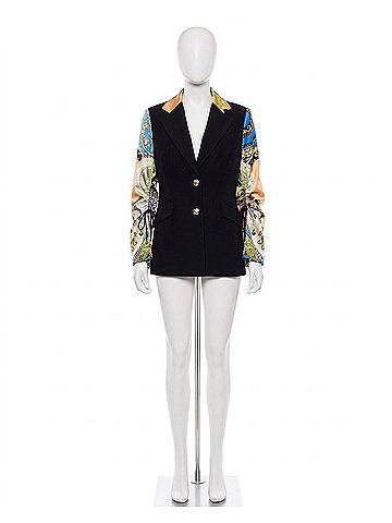 Alberto Makali Jewel Silk Drawn Sleeve Blazer in Black (view 1)