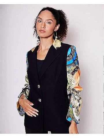 Alberto Makali Jewel Silk Drawn Sleeve Blazer in Black (view 2)