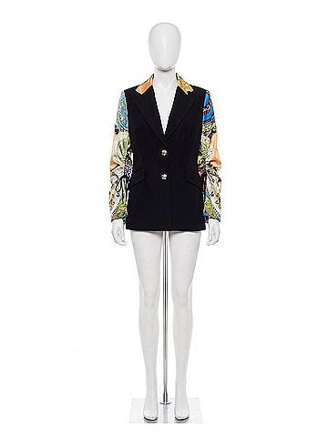 Alberto Makali Jewel Silk Drawn Sleeve Blazer in Black (view 1)