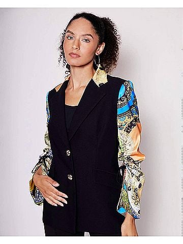 Alberto Makali Jewel Silk Drawn Sleeve Blazer in Black (view 2)