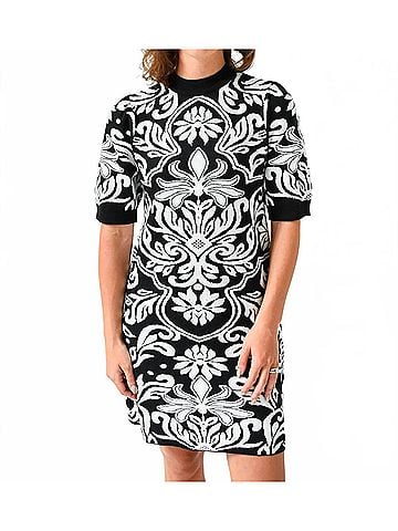 THML Knit To Be Floral Sweater Dress in White/Black (view 2)
