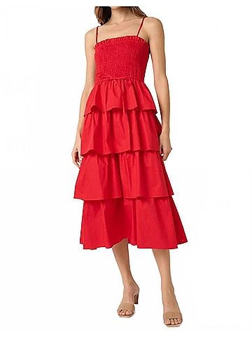 Mittoshop Scarlett Ruffle Midi Dress in Red (view 2)