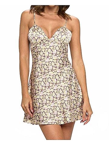 Lovely Day Country Meadow Stroll Slip Satin Mini Dress in Floral (view 2)