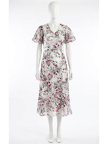 Komarov Charmuese Dress With Chiffon Flutter Sleeve in Wildflower Fields (view 1)