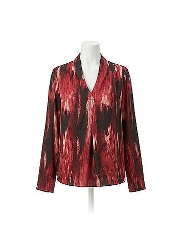 Joseph Ribkoff Abstract V-Neck Satin Top in Black/Red (view 1)