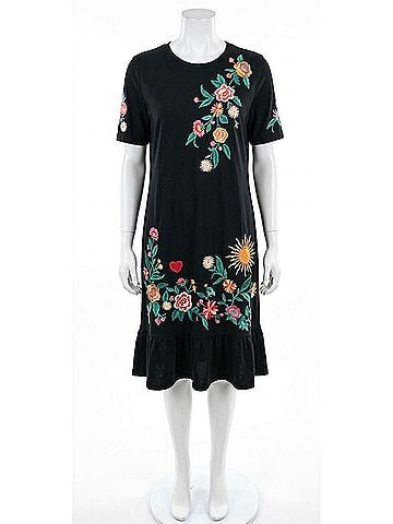 Johnny Was Ruffle Hem Knit Midi Dress in Black (view 1)