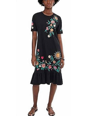 Johnny Was Ruffle Hem Knit Midi Dress in Black (view 2)