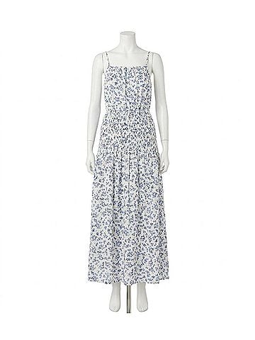 Sundry Ditsy Smocked Maxi Dress in Serenity (view 1)