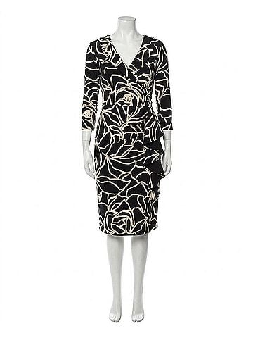 Joseph Ribkoff Floral Print Faux Wrap Sheath Dress in Black/Vanilla (view 1)