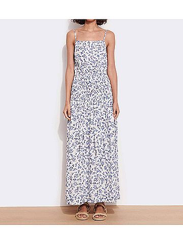 Sundry Ditsy Smocked Maxi Dress in Serenity (view 2)